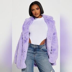 Fashion Nova Meet Me Downtown Faux Fur Coat - Lavender Medium